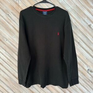 Polo Ralph Lauren Sleepwear Black Waffle Knit Tee Red Logo Embroidered